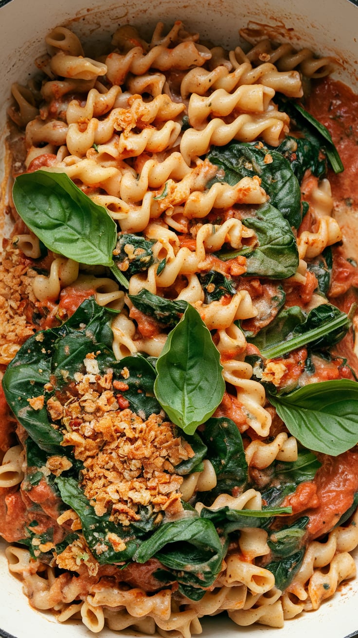 Vegan Creamy Mushroom and Spinach Pasta
